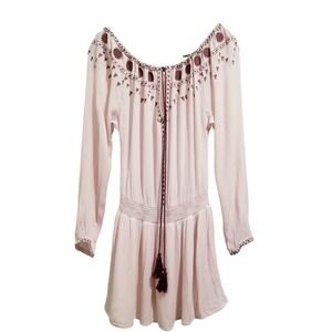 En Creme Embroidered Pink Mini Dress Long Sleeve Boho Festival‎ Casual Peasant M